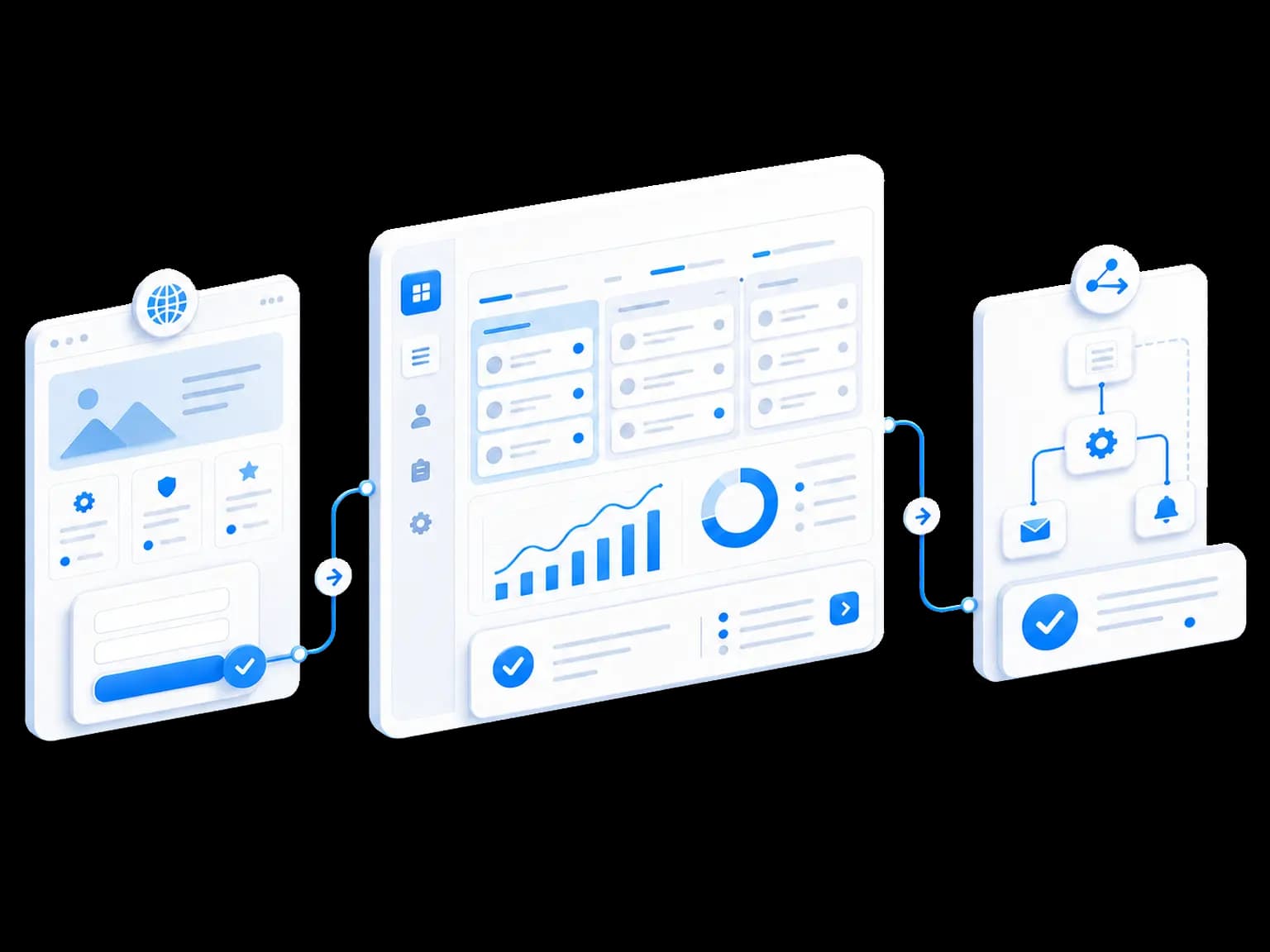 Site web, tableau de bord de gestion et automatisation reliés pour centraliser les demandes et faciliter leur suivi.